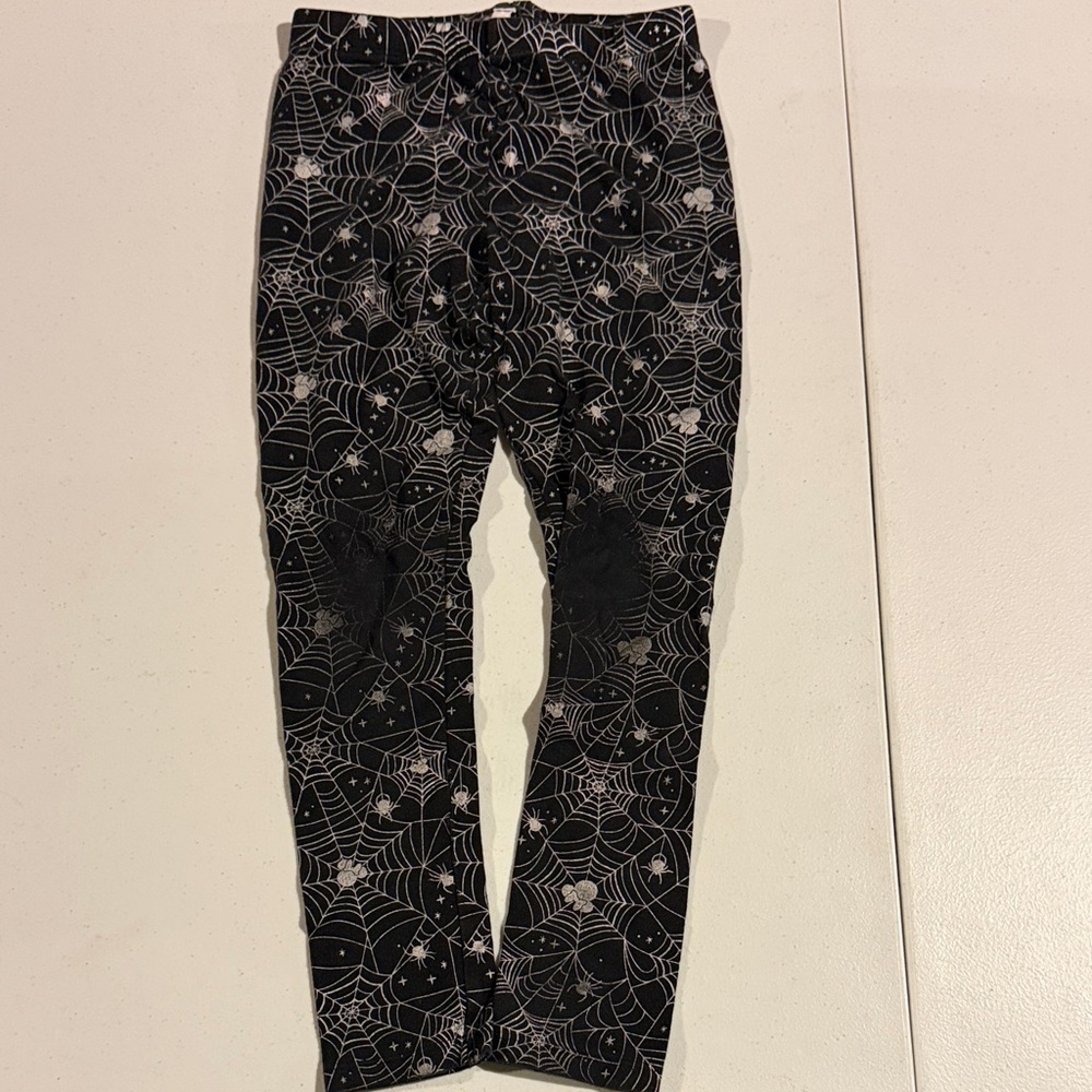 Disney Black Leggings with Silver Spiderweb Print